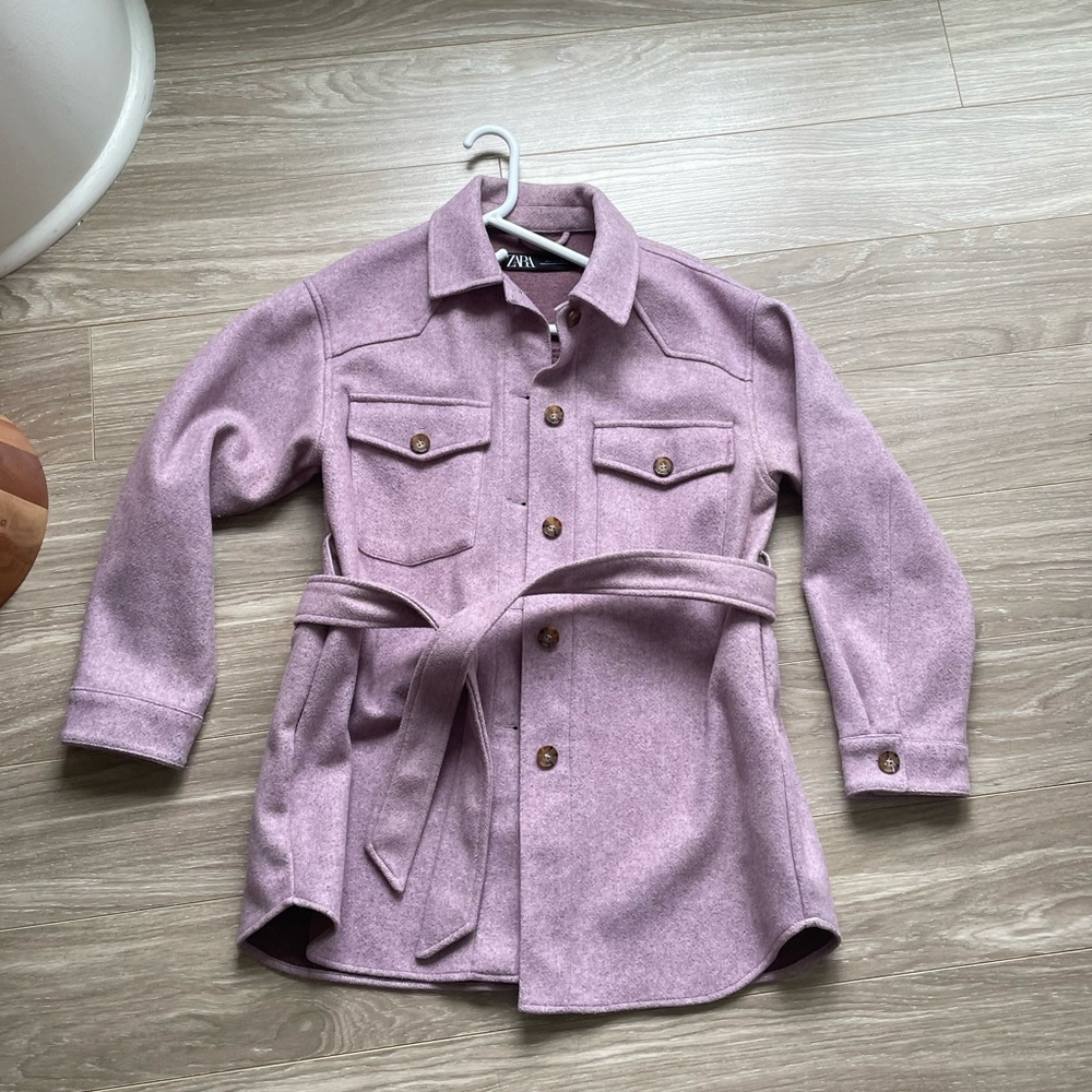 Zara Women’s Purple Lilac Mauve Shacket With Pockets And Belt Sz S - Picture 5 of 11